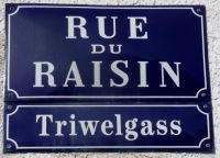 Bild 6 - Strassennamen erinnern an die einstmaligen Wirtshäuser: Strassenschild an der Rue du Raisin.